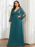 Women's Chiffon Loose Fashion Designer Puff Sleeve Long Dresses (Plus Size)