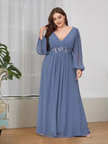 Women's Chiffon Loose Fashion Designer Puff Sleeve Long Dresses (Plus Size)