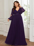 Women's Chiffon Loose Fashion Designer Puff Sleeve Long Dresses (Plus Size)