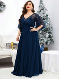 Women's Chiffon A-Line Lace 1-5XL Fashion Designer Long Dresses (Plus Size)-Women's Fashion Designer Plus Size Dresses-International Women's Clothing