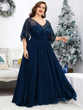 Women's Chiffon A-Line Lace 1-5XL Fashion Designer Long Dresses (Plus Size)-Women's Fashion Designer Plus Size Dresses-International Women's Clothing