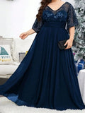 Women's Chiffon A-Line Lace 1-5XL Fashion Designer Long Dresses (Plus Size)-Women's Fashion Designer Plus Size Dresses-International Women's Clothing