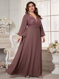 Women's Chiffon Applique 2-5XL Fashion Designer Long Dresses (Plus Size)