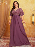 Women's Chiffon Applique 2-5XL Fashion Designer Long Dresses (Plus Size)