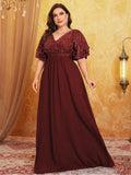 Women's Chiffon Applique 2-5XL Fashion Designer Long Dresses (Plus Size)