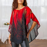 Women's Chiffon Blouse Fashion 2-5XL Designer Tunic T-Shirts (Plus Size)-Women's Tops Fashion Designer Plus Size T-Shirts / Blouses-Red-Women&#x27;s fashion designer plus size clothes
