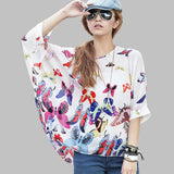 Women's Chiffon Blouse Fashion Designer Printed T-Shirts (Plus Size)