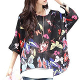 Women's Chiffon Blouse Fashion Designer Printed T-Shirts (Plus Size)