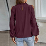 Women's Chiffon Blouse Fashion Designer Cold Shoulder Long-Sleeve Tops-Women's Fashion Designer Long-Sleeve Tops