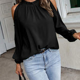 Women's Chiffon Blouse Fashion Designer Cold Shoulder Long-Sleeve Tops-Women's Fashion Designer Long-Sleeve Tops
