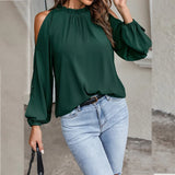 Women's Chiffon Blouse Fashion Designer Cold Shoulder Long-Sleeve Tops-Women's Fashion Designer Long-Sleeve Tops