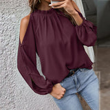 Women's Chiffon Blouse Fashion Designer Cold Shoulder Long-Sleeve Tops-Women's Fashion Designer Long-Sleeve Tops