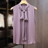 Women's Chiffon Bow Tie Fashion Designer S-7XL Tops Singlets (Plus Size)-Women's Tops Fashion Designer Plus Size Singlets