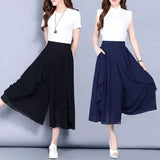 Women's Chiffon Capris Fashion Designer S-4XL Pants (Plus Size)-Women's Fashion Designer Plus Size Leggings / Pants-International Women's Clothing