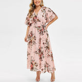 Women's Chiffon Floral Fashion Designer Maxi Long Dresses (Plus Size)