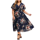 Women's Chiffon Floral Fashion Designer Maxi Long Dresses (Plus Size)