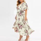 Women's Chiffon Floral Fashion Designer Maxi Long Dresses (Plus Size)