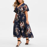 Women's Chiffon Floral Fashion Designer Maxi Long Dresses (Plus Size)