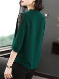 Women's Chiffon Lace Blouse 1-5XL Bow Neck Fashion Designer T-Shirts (Plus Size)
