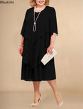 Women's Chiffon Layered 3-5XL Fashion Designer Midi Dresses (Plus Size)-