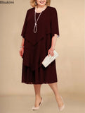 Women's Chiffon Layered 3-5XL Fashion Designer Midi Dresses (Plus Size)-