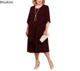 Women's Chiffon Layered 3-5XL Fashion Designer Midi Dresses (Plus Size)-