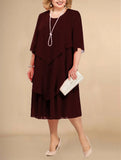 Women's Chiffon Layered 3-5XL Fashion Designer Midi Dresses (Plus Size)-Women's Fashion Designer Plus Size Dresses-Dark Red-Women&#x27;s fashion designer plus size clothes
