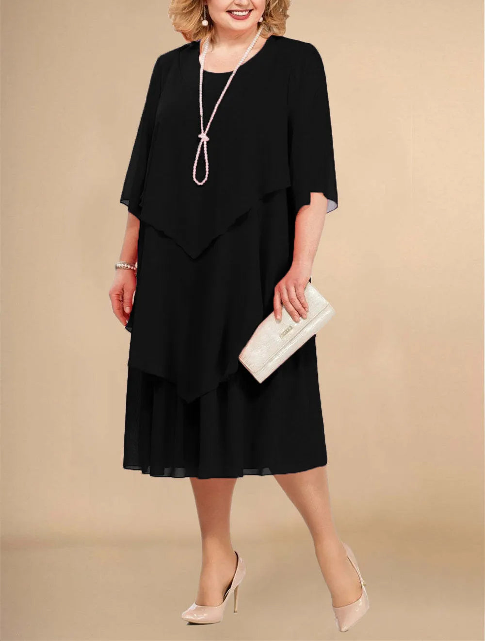 Women's Chiffon Layered 3-5XL Fashion Designer Midi Dresses (Plus Size International Women's Clothing Women's Chiffon Layered 3-5XL Fashion Designer Midi Dresses (Plus Size International Women's Clothing