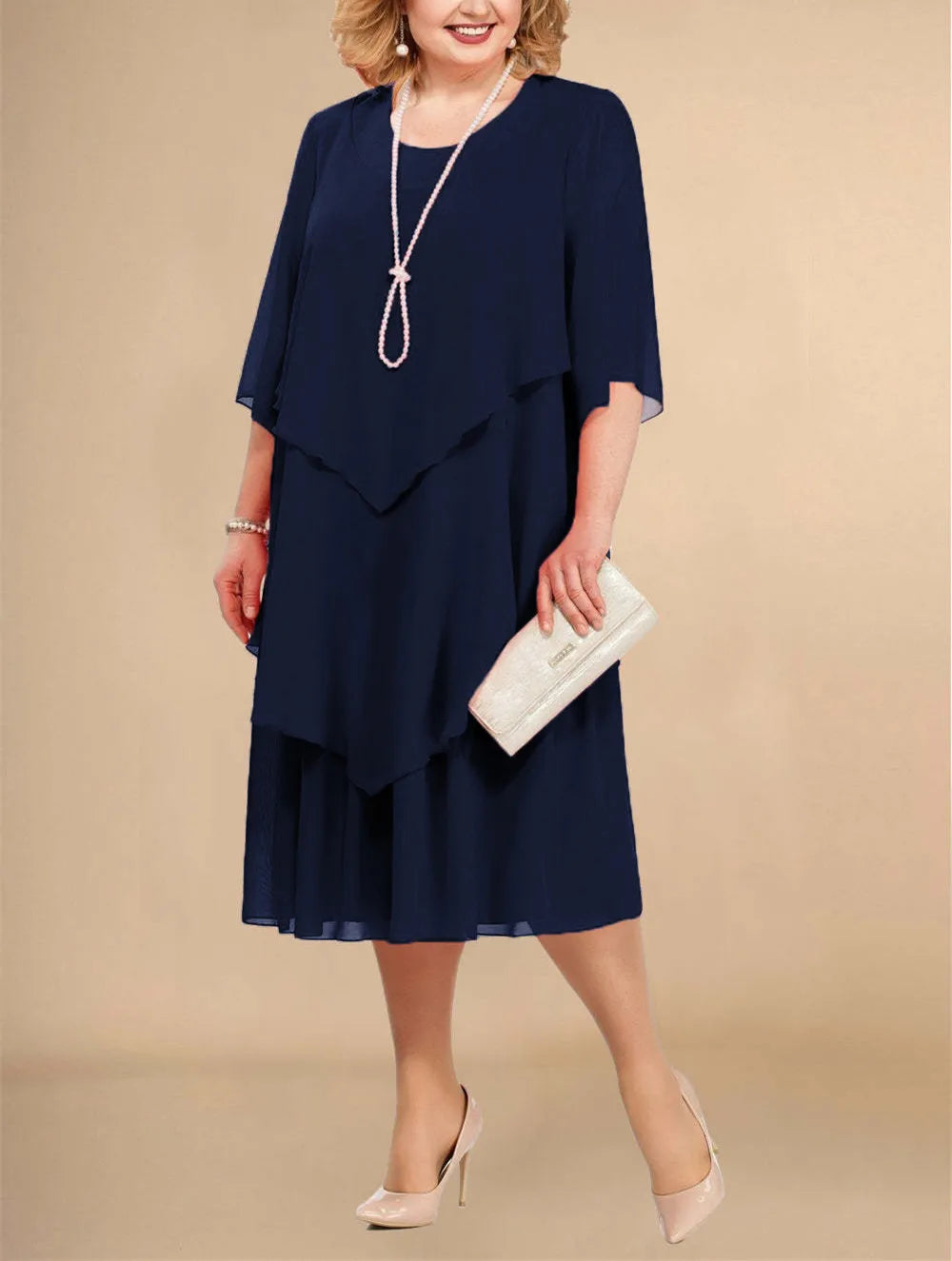 Women's Chiffon Layered 3-5XL Fashion Designer Midi Dresses (Plus Size International Women's Clothing Women's Chiffon Layered 3-5XL Fashion Designer Midi Dresses (Plus Size International Women's Clothing