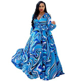 Women's Chiffon Loose Sleeved Fashion Designer Long Dresses (Plus Size)