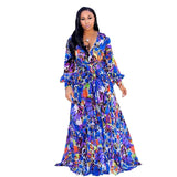 Women's Chiffon Loose Sleeved Fashion Designer Long Dresses (Plus Size)