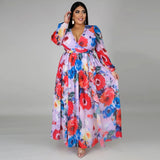 Women's Chiffon Loose Sleeved Fashion Designer Long Dresses (Plus Size)