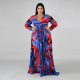 Women's Chiffon Loose Sleeved Fashion Designer Long Dresses (Plus Size)