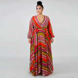 Women's Chiffon Loose Sleeved Fashion Designer Long Dresses (Plus Size)