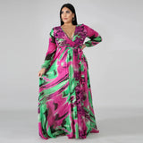 Women's Chiffon Loose Sleeved Fashion Designer Long Dresses (Plus Size)