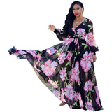 Women's Chiffon Loose Sleeved Fashion Designer Long Dresses (Plus Size)