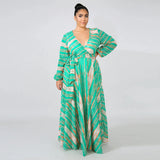 Women's Chiffon Loose Sleeved Fashion Designer Long Dresses (Plus Size)