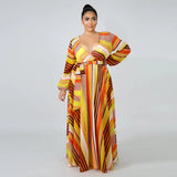 Women's Chiffon Loose Sleeved Fashion Designer Long Dresses (Plus Size)