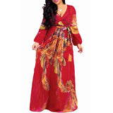 Women's Chiffon Loose Sleeved Fashion Designer Long Dresses (Plus Size)