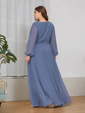 Women's Chiffon Loose Fashion Designer Puff Sleeve Long Dresses (Plus Size)