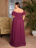 Women's Chiffon Off Shoulder 1-4XL Fashion Designer Long Dresses (Plus Size)