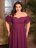 Women's Chiffon Off Shoulder 1-4XL Fashion Designer Long Dresses (Plus Size)