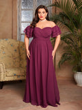 Women's Chiffon Off Shoulder 1-4XL Fashion Designer Long Dresses (Plus Size)