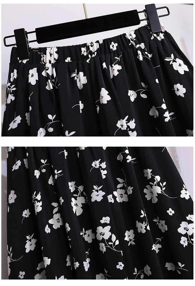 Women's Chiffon Pleated Fashion Designer Floral Skirts (Plus Size)