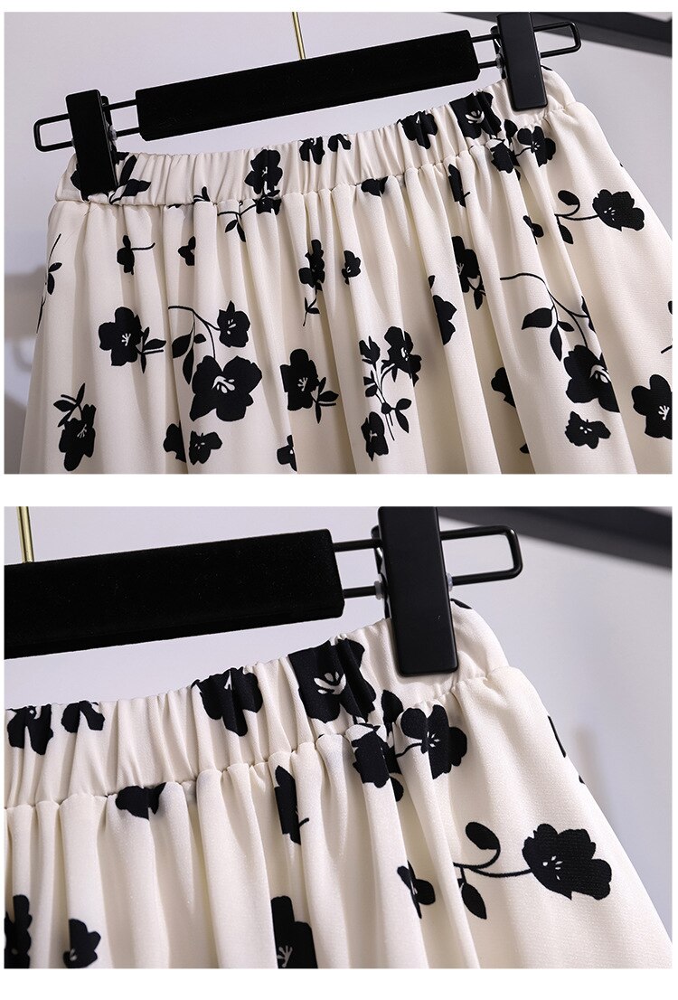 Women's Chiffon Pleated Fashion Designer Floral Skirts (Plus Size)