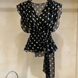 Women's Chiffon Polka Dot S-3XL Blouse Crop Tops Fashion Designer T-Shirts