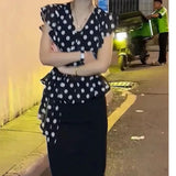 Women's Chiffon Polka Dot S-3XL Blouse Crop Tops Fashion Designer T-Shirts