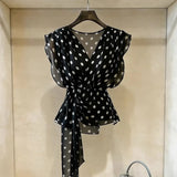 Women's Chiffon Polka Dot S-3XL Blouse Crop Tops Fashion Designer T-Shirts