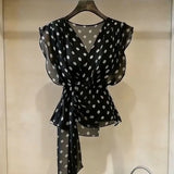 Women's Chiffon Polka Dot S-3XL Blouse Crop Tops Fashion Designer T-Shirts