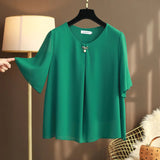 Women's Chiffon Round Neck Tops Fashion Designer T-Shirts (Plus Size)